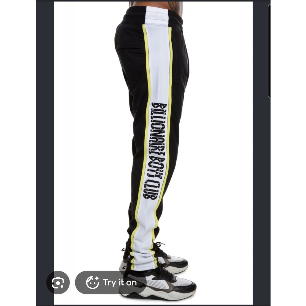 Billionaire Boys Club Mens Vertical Track Jogger Pants Black Neon Yellow Sz M